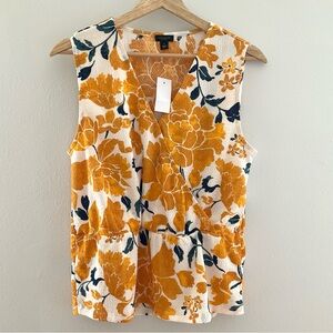 Ann Taylor Factory Mustard Yellow and White Floral Sleeveless Wrap-Front Top NWT